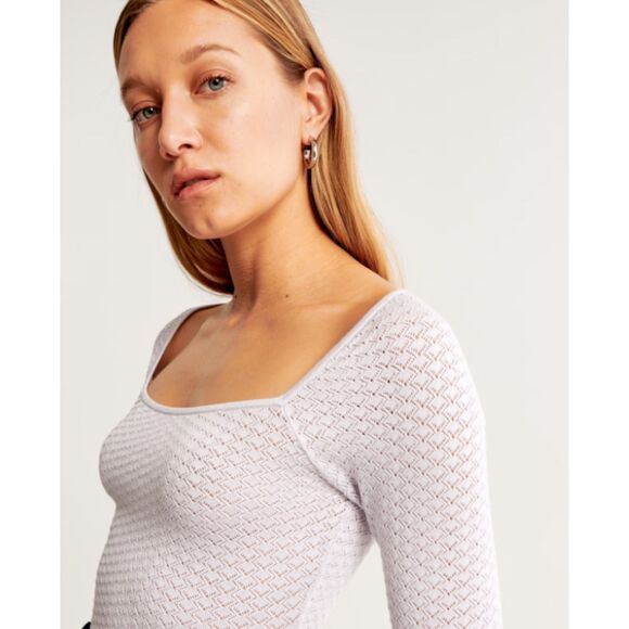 NWT Women's Abercrombie & Fitch Pointelle Square Neck Bodysuit - Size M - Picture 4 of 7